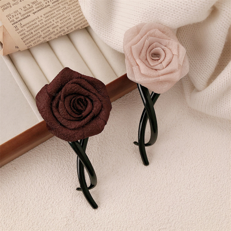 Meilad retro rosa torsión clip simple camellia una palabra de banano nuevo temperamento tocado de cabello fija