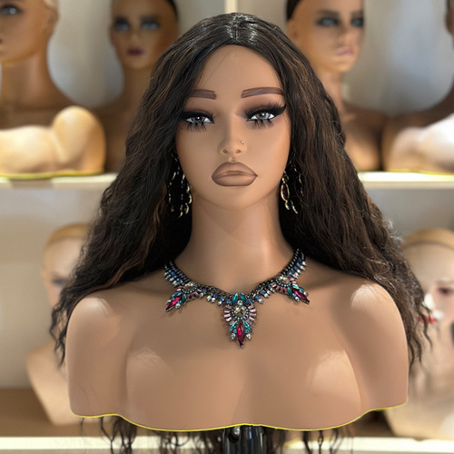 Factory-Cross-border PVC Head Mannequin for Wigs, Double-Shoulder Style | European & American Makeup Model Head | Jewelry Display Stand Props
