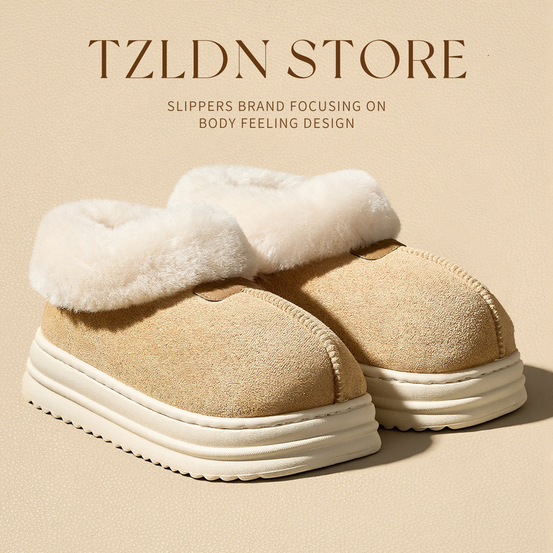 Thick-Soled Cotton Slippers for Women, Winter 2026 New Style, Warm Closed-Back Cotton Shoes, Fleece-Lined Snow Boots for Women, Suitable for Outdoor Wear in Winter