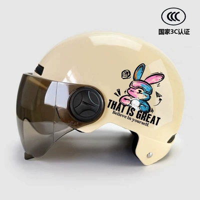 New national standard 3C certified helmet for electric vehicles, unisex motorcycle half helmet, breathable, suitable for all seasons, winter trend (Motosiklet dəbilqələri) - brown-short-glasses-huiqi-khaki-long-eared-rabbit-3c-certified-mega-discount-sale