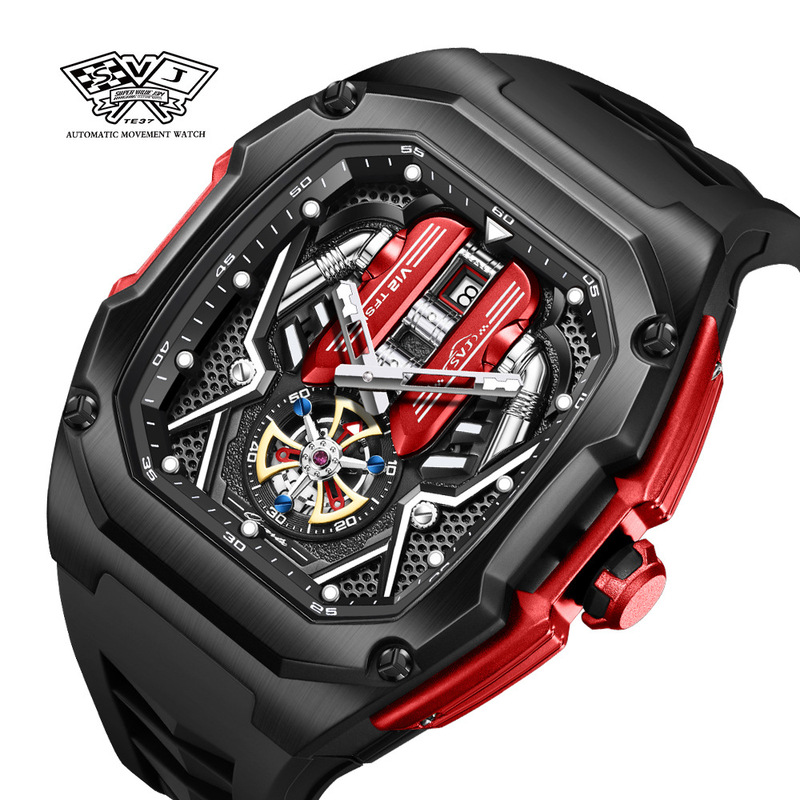 Svj Dropshipping Men's Watch High-End Barrel-Shaped Three-Dimensional Engine Waterproof Luminous Cross-Border Quartz Watch