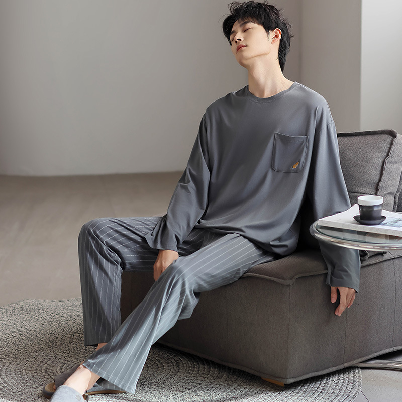 Modal Pajamas Men's Spring & Fall Long-Sleeved Pants Home Clothes Youth Thin Summer Casual Loose Large Size Suit