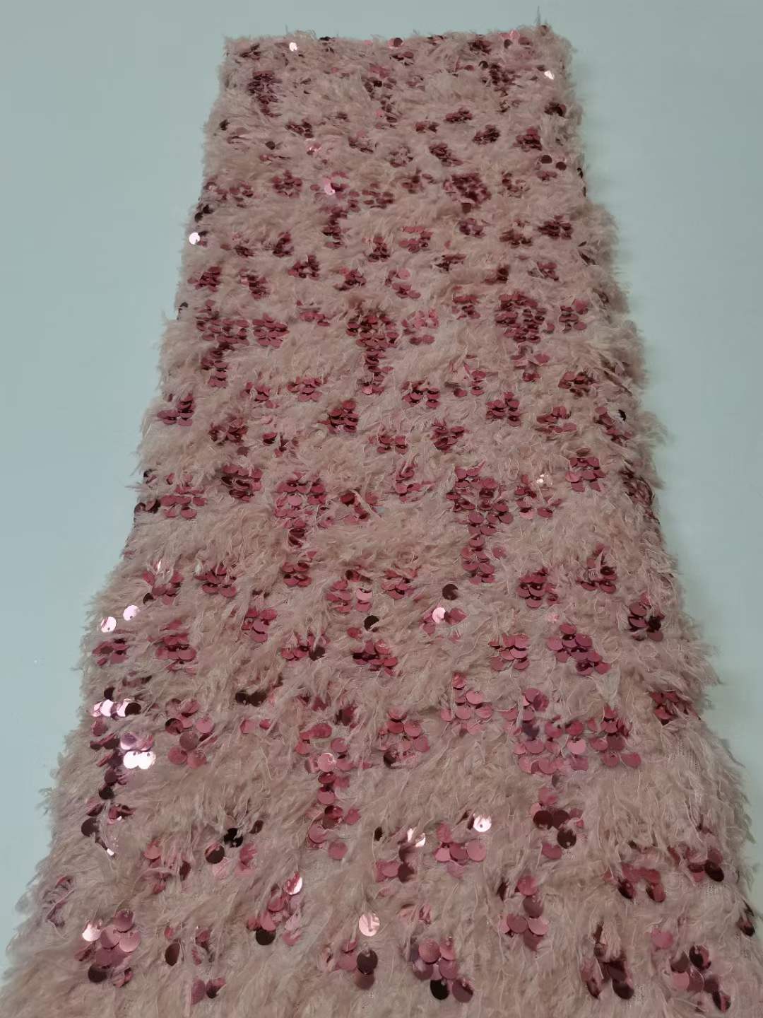 Nuevo xiangfei terciopelo bordado pieza de lana tela Otoño e Invierno vestido falda lentejuelas tridimensional encaje tela laceJX3001