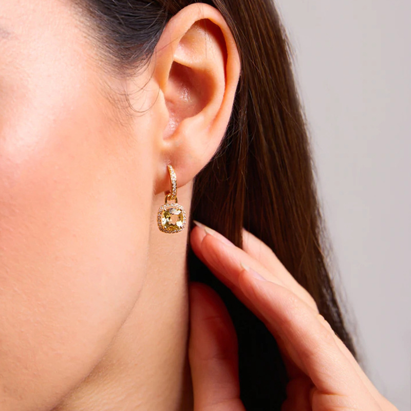 INS Style Square Sterling Silver Inlay Zircon Drop Earrings 1 Pair