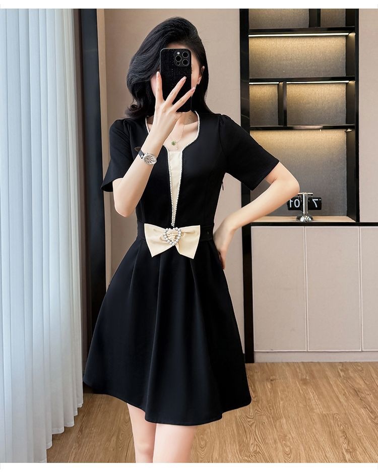 Váy đen suông midi cỡ lớn mùa hè che khuyết điểm tôn dáng — màu đen chi tiết 11