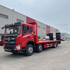 东风提升桥后八轮平板运输车  东风挖机平板运输车报价及图片