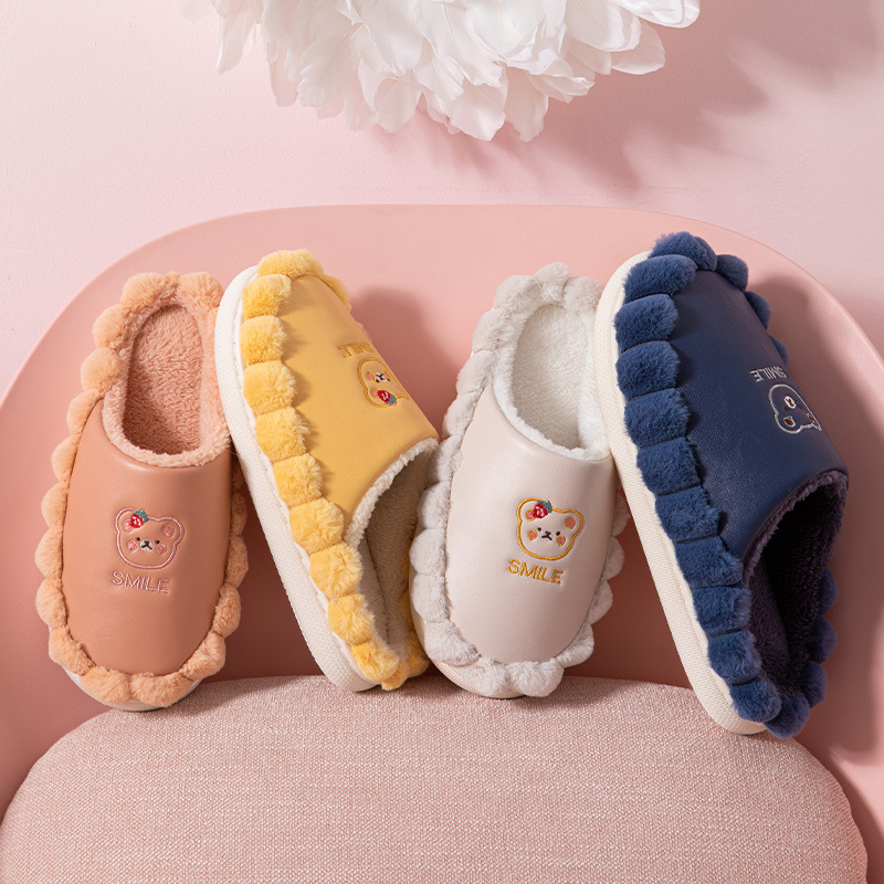 Cotton slippers female winter cute indoor hairy shoes couple home autumn and winter anti-slide warm slippers men winter