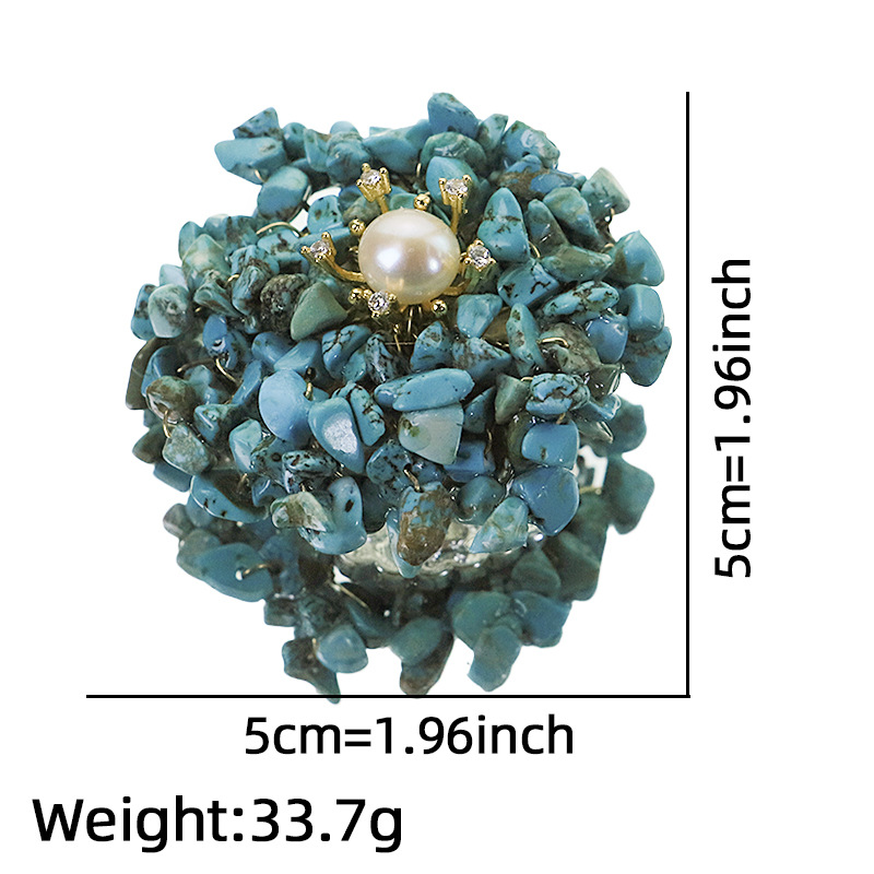 Perla natural zircon imitación turquesa broche mujer retro alto sentido flor de pecho creativo diseño a mano universal broche image 5