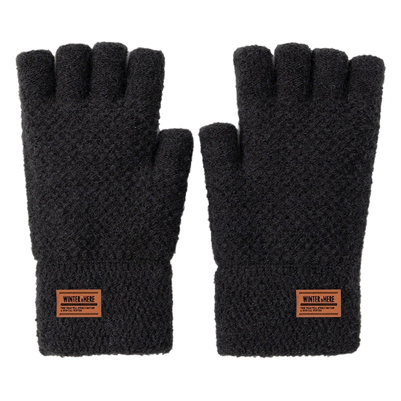 Guantes sin dedos para estudiantes varones que ciclan en otoño e invierno, tejidos con forro polar, cálidos y resistentes al frío, adecuados para ciclismo, compatibles con pantallas táctiles.