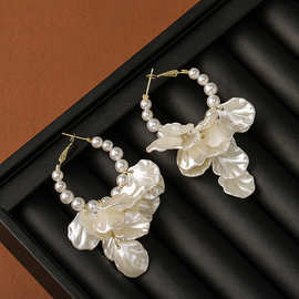 超仙法式复古珍珠花瓣流苏银针耳坠女轻奢高级感耳环小众设计耳饰