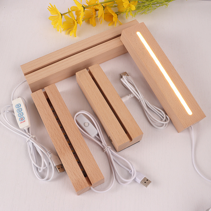 Rectangular night light base acrylic night light base solid wood USB switch 3D night light base