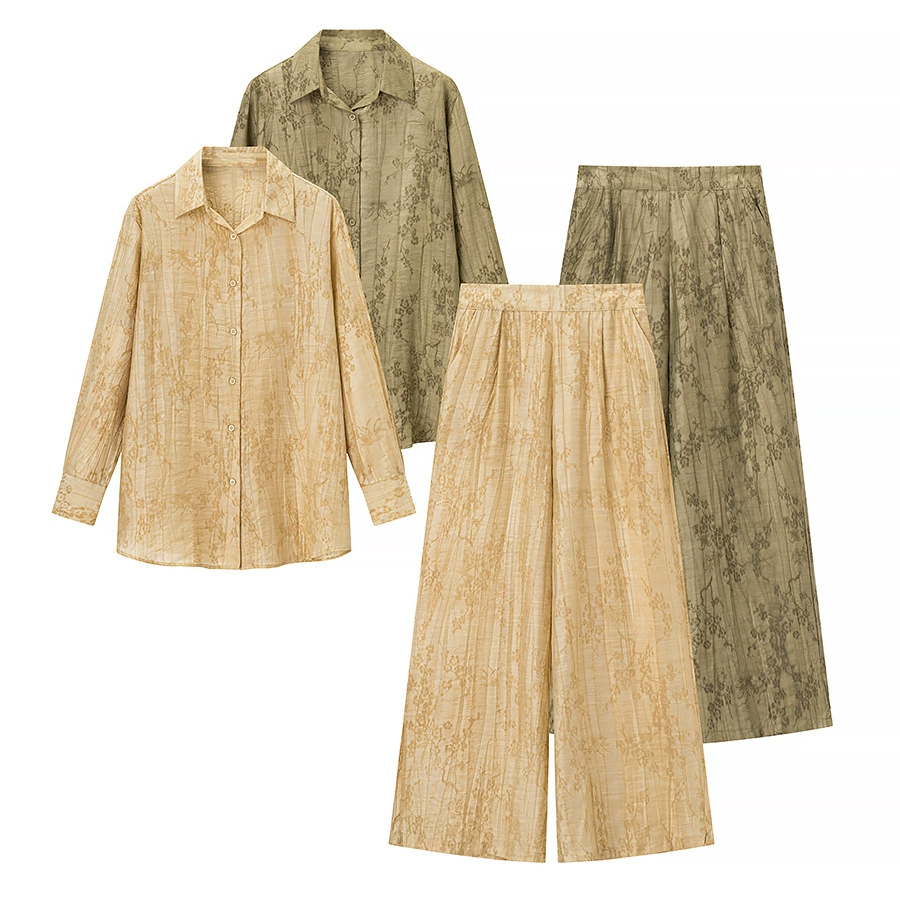 Кросс-бордерная европейская и американская одежда AliExpress: популярный жаккардовый свободный костюм из рубашки и брюк