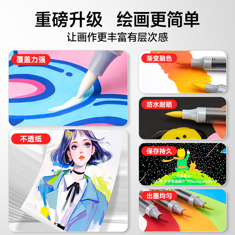 ソフトヘッドマークペン60色84色色褪せない折り畳み可能な絵画Touch mark直液式アクリル|undefined