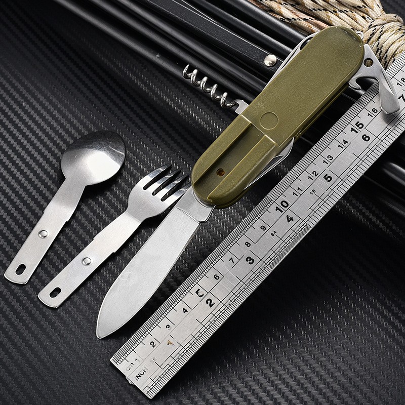 ABS柄多功能可折叠户外野营不锈钢便携式组合套装对折刀叉勺餐具