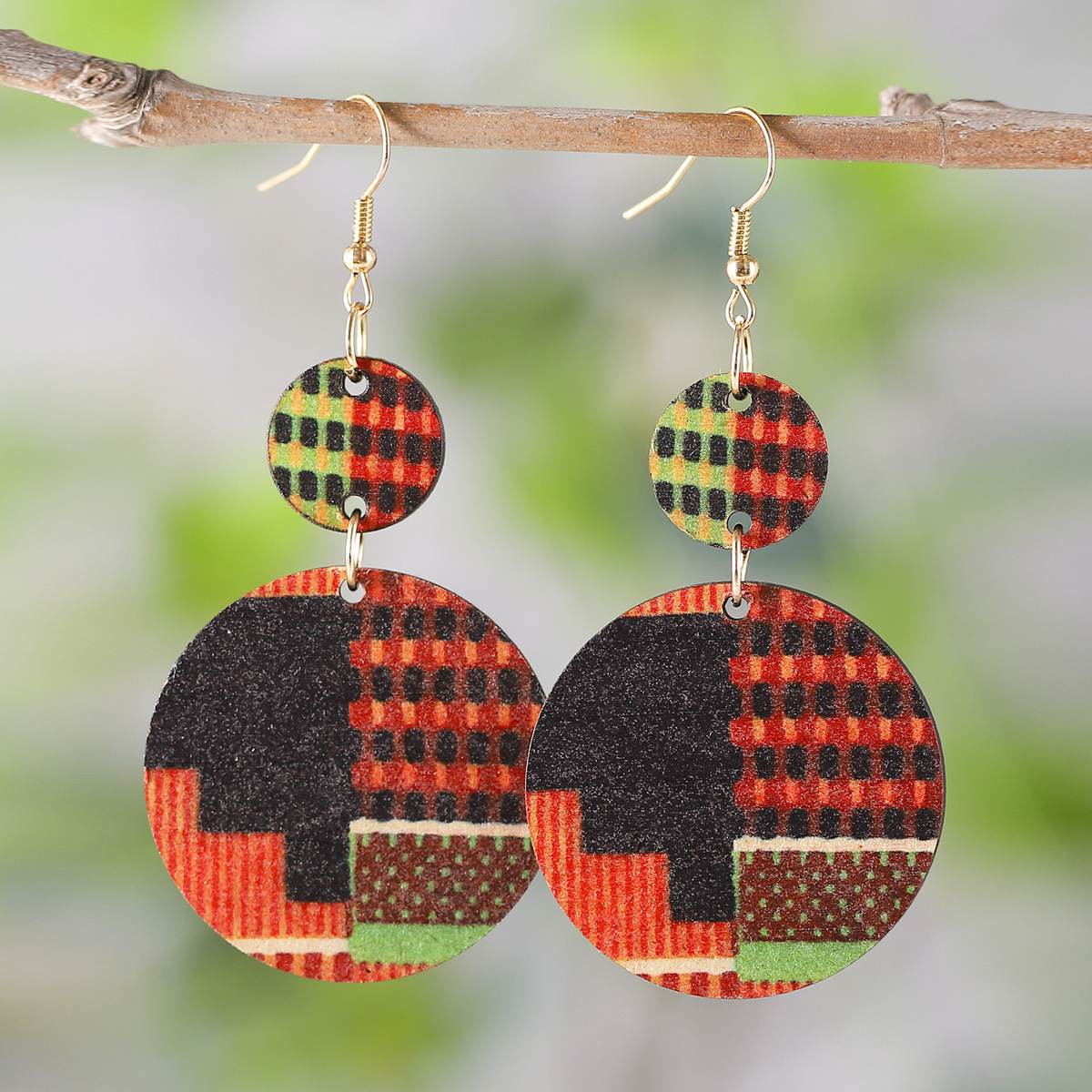 10g Weight Drop Earrings Classification Bohemian Geometric Wood Printing Women's Drop Earrings