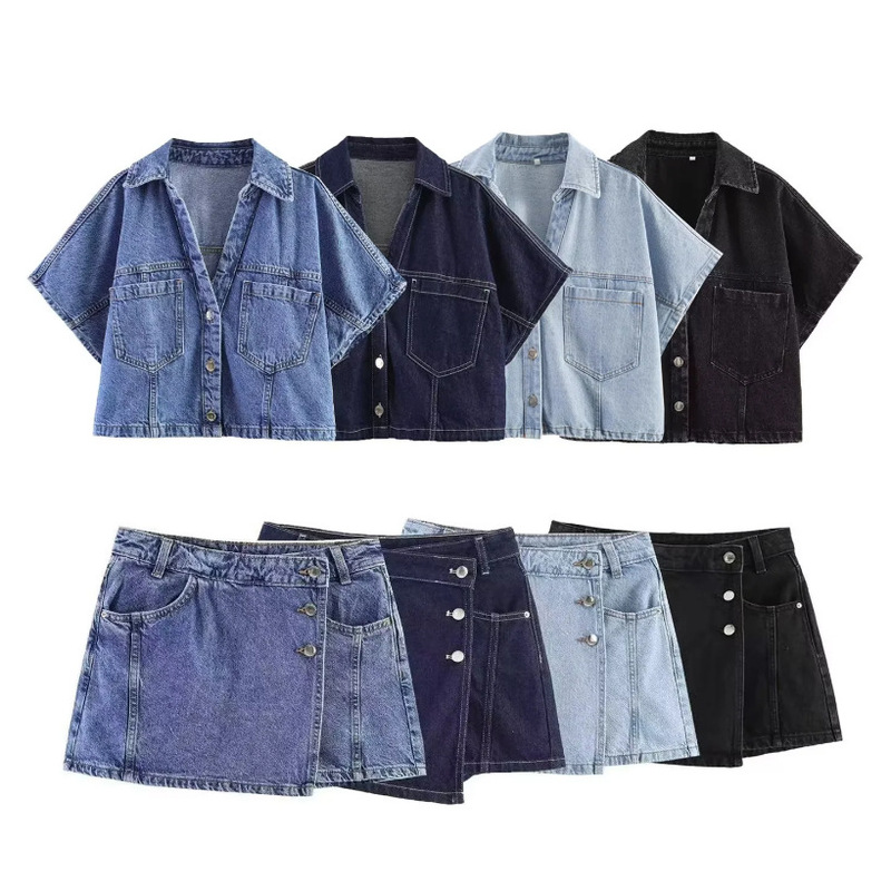 Foreign Trade Order! Women's Clothing 2026 Summer New Arrivals: Denim Short Shirt 7484044, Denim Skirt Pants 7484045