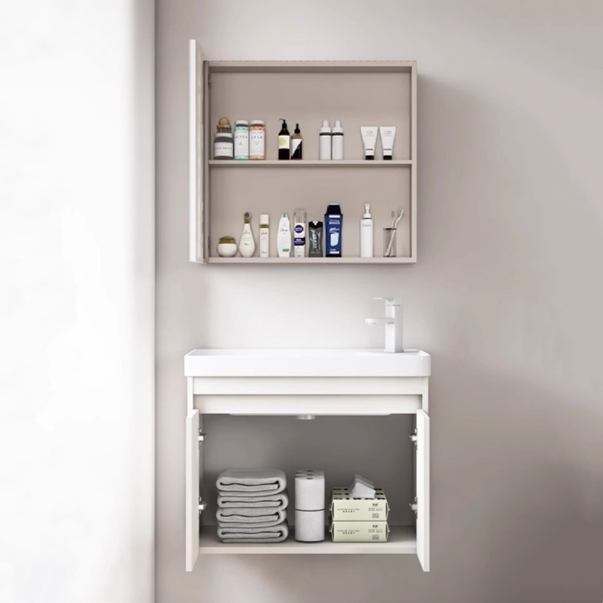 gabinete de baño de aluminio espacial profundo gabinete de baño pequeño tipo casa lavabo de lavado de cara gabinete de lavabo de mano combinación integral mesa de arte de cerámica lavabo