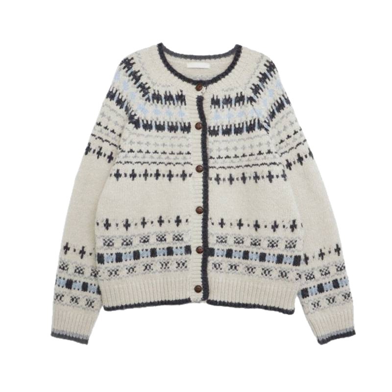 2025 transfronterizo coreano vintage Jacquard abrigo otoño invierno grueso suelto vago viento alto sentido cardigan de punto