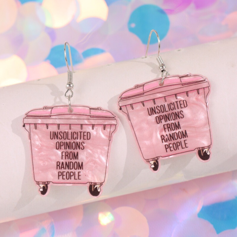 New Pink Trash Can and Can Canister Print Acrylic Earrings, Fun and Unique Design, Versatile Earrings New Pink Trash Can and Can Canister Print Acrylic Earrings, Fun and Unique Design, Versatile Earrings