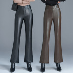 专柜高档皮裤女秋冬休闲显高显瘦微喇裤厚款加绒绵羊皮鱼尾裤