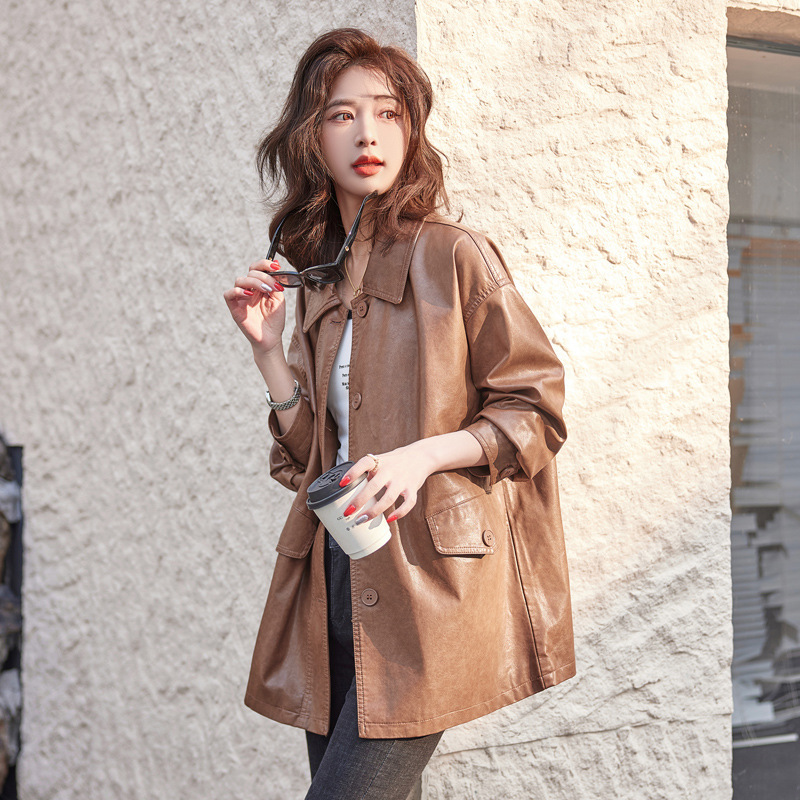 2025 Spring and Autumn plus size Genuine Leather Women's Brand Loose chubby girl Casual Sheepskin All-match Windbreaker Jacket for Hair