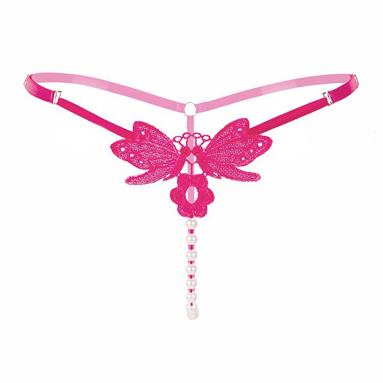 Women’s Embroidered Pearl G-String Low Waist Adjustable Transparent Lingerie — detail image 5