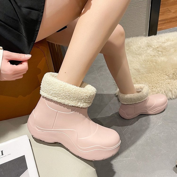 2023 Nuovi stivali da pioggia Stivali da neve impermeabili Stivali da donna con suola spessa Martin Stivali da pioggia in peluche staccabili Stivali corti di moda_voghion.com