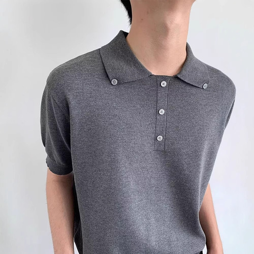 Summer high-end, delicate, breathable, cool and cool silk short-sleeved polo shirt for men versatile casual lapel knitted T-shirt