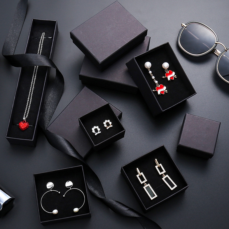 Manufacturer Sells Jewelry Packaging Box Black Kraft Paper Ring Earrings Bracelet Necklace Jewelry Box Ready for Sale