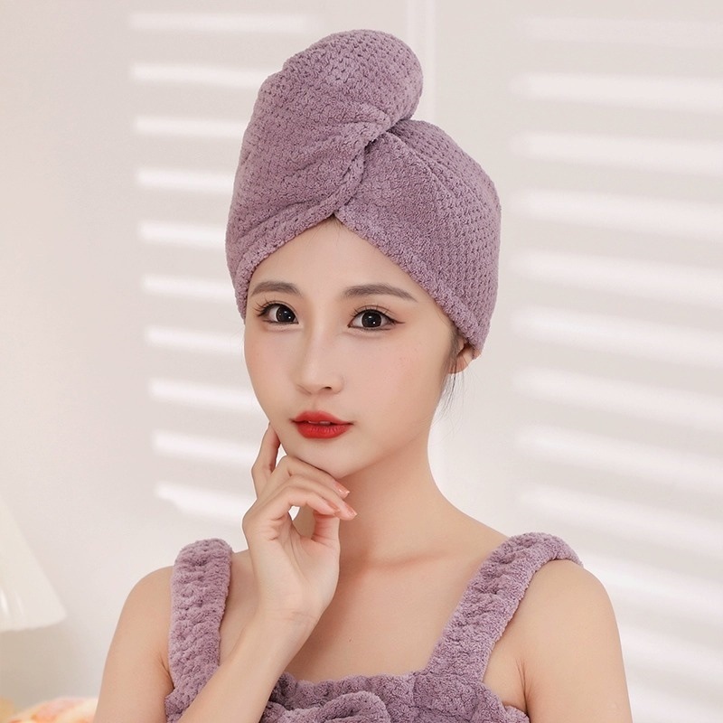 [더블 레이어 파인애플 체크 드라이 헤어캡]-퍼플