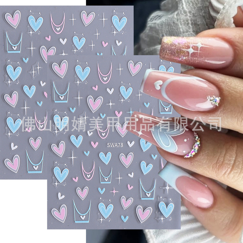 Internet Celebrity Love Nail Art Stickers Cross-border New Valentine's Day Ins Pink Blue Love French Smile Line Nail Stickers Internet Celebrity Love Nail Art Stickers Cross-border New Valentine's Day Ins Pink Blue Love French Smile Line Nail Stickers