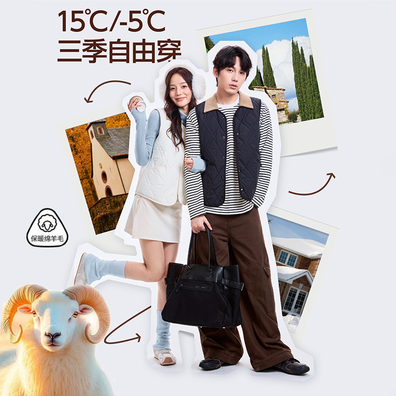 [Detachable Collar] Autumn and Winter 100% Wool Vest for Men and Women, Lightweight Jacket for Couples, Fleece-Lined Large Size Cardigan