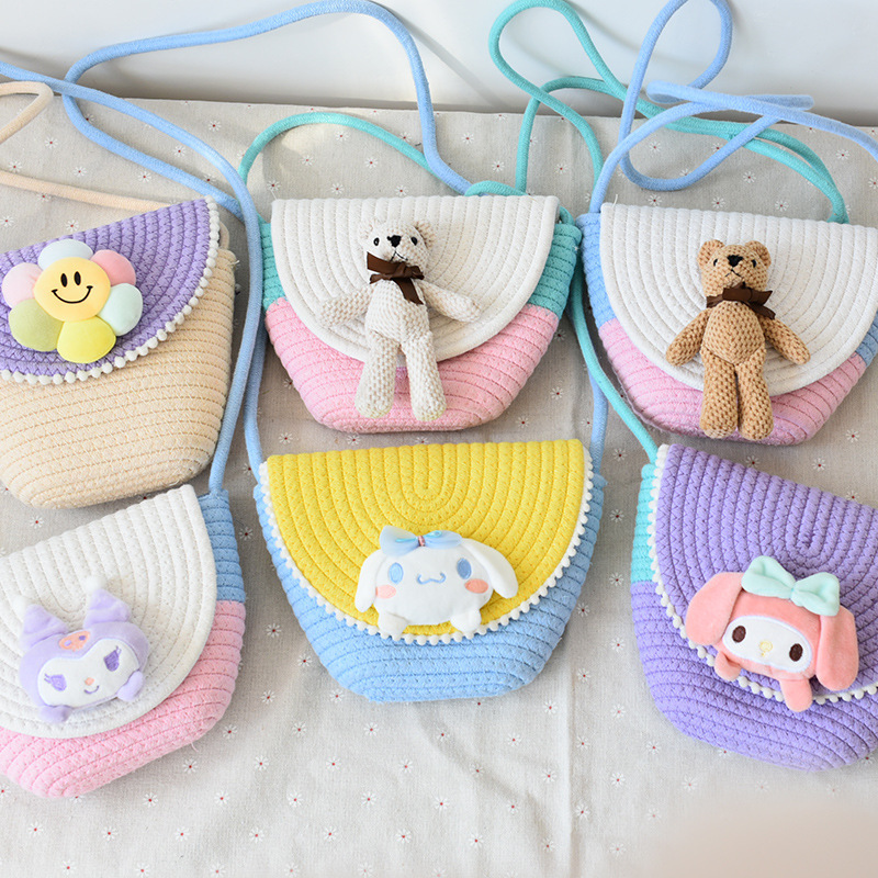 Fashionable Children's Bags, Cute Floral Straw Bags, Woven Packaging, Mobile Phone Crossbody Bags for Girls, 2026 New Models Wholesale