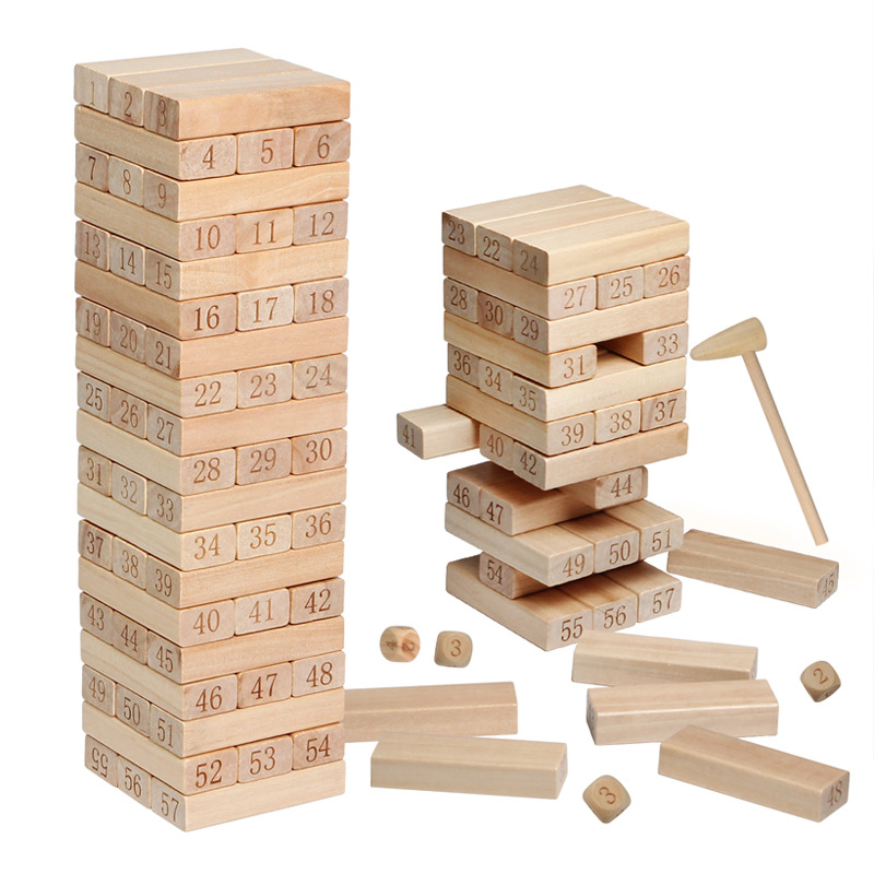 Juguetes de rompecabezas para niños 54 bloques de construcción de barril de color superpuestos de alta extracción de bloques de construcción de juegos de mesa de rompecabezas para niños