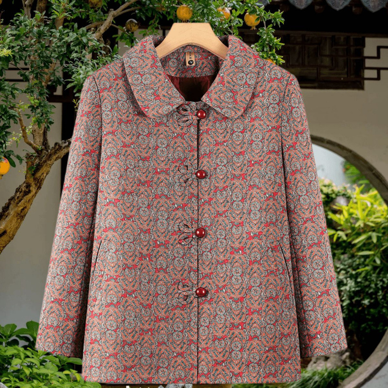 Spring and autumn coats for grandmothers, middle-aged and elderly women's coats, winter coats for mothers, fleece-lined and thickened coats for elderly women, cotton-padded jackets