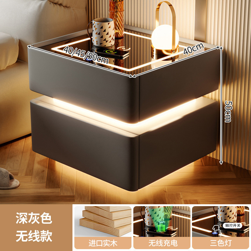 Mesita de noche inteligente, lujo ligero, alta calidad, madera maciza con luz 2024, nuevo dormitorio con cerradura, pequeño gabinete, simple y moderno