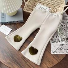 女童加绒新款裤子秋冬宝宝爱心丝绒一体百搭喇叭裤打底裤长裤外穿