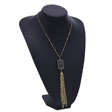 ZA新款欧美时尚夸张大牌项链 简约满钻流苏几何吊坠项链 跨境货源