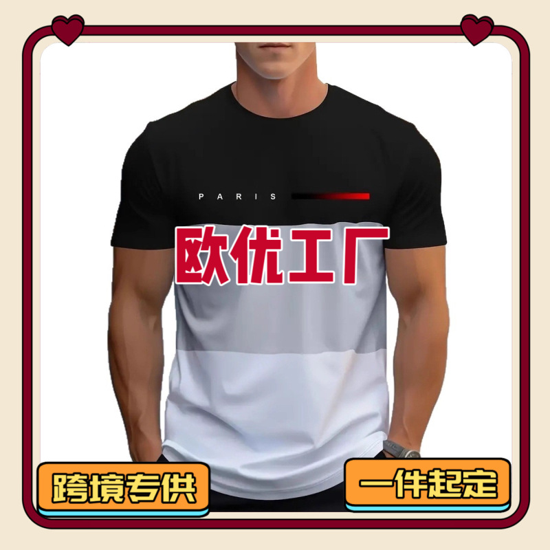 Cross-Border Men's Summer Street Style Round Neck Breathable Short-Sleeved T-Shirt with 3D Digital Print Casual Polyester Fabric Straight Fit Cross-Border Men's Summer Street Style Round Neck Breathable Short-Sleeved T-Shirt with 3D Digital Print Casual Polyester Fabric Straight Fit