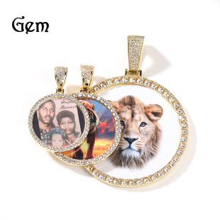 New European and American Cross-Border Jewelry Hip-Hop XL Large Round Photo Pendant Gold and Silver Rose Gold Round DIY Pendant Necklace