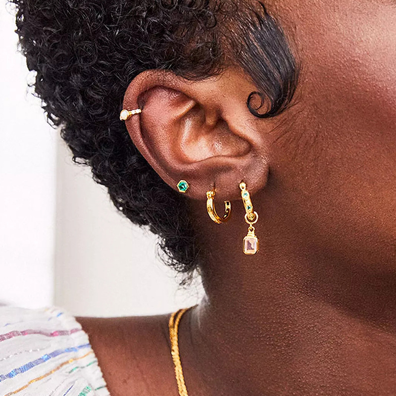 Sweet Geometric Sterling Silver Earrings Plating Inlay opal Zircon 925 Silver Earrings