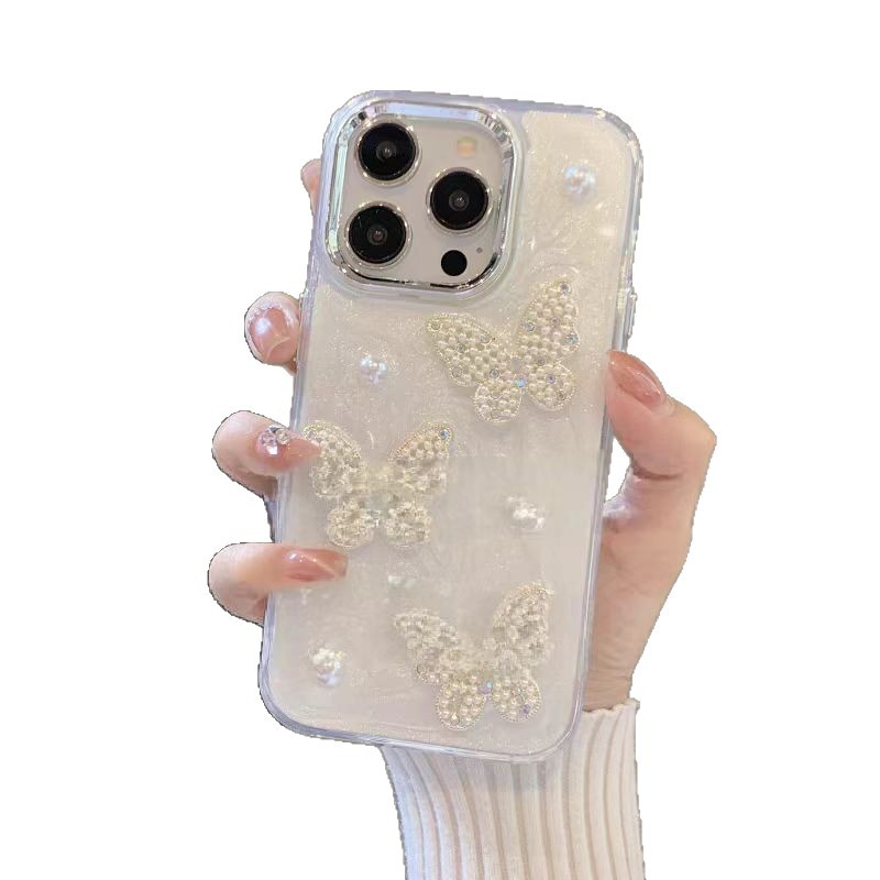 Premium sensins crema perla mariposa para Apple Huawei soporte de teléfono antideslizante image 5