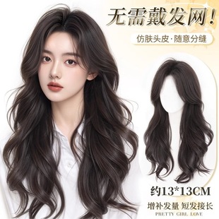No Need to Wear Hair Net Wig for Women to Replace Hair on Top of Head to Increase Hair Volume, Fluffy High Skull Top to Cover White Hair, Big Wavy Long Curly Hair