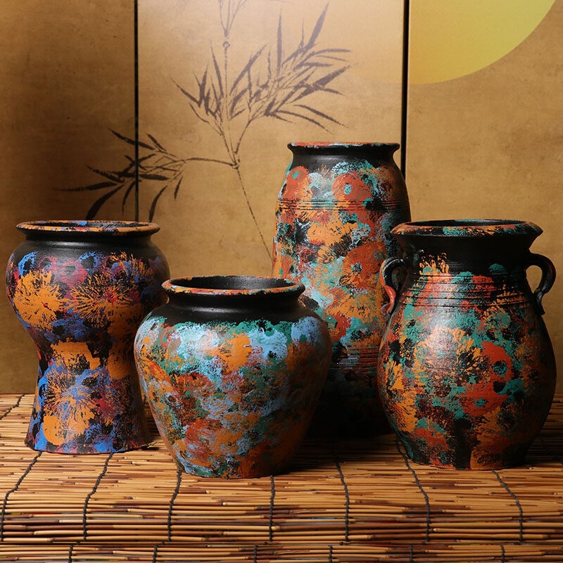 Hand-Painted Flower Pots and Vases, Red Pottery, Coarse Pottery, Breathable, Unglazed, Vintage Green Plant Flower Pots, Large-Diameter Creative Ornaments Hand-Painted Flower Pots and Vases, Red Pottery, Coarse Pottery, Breathable, Unglazed, Vintage Green Plant Flower Pots, Large-Diameter Creative Ornaments
