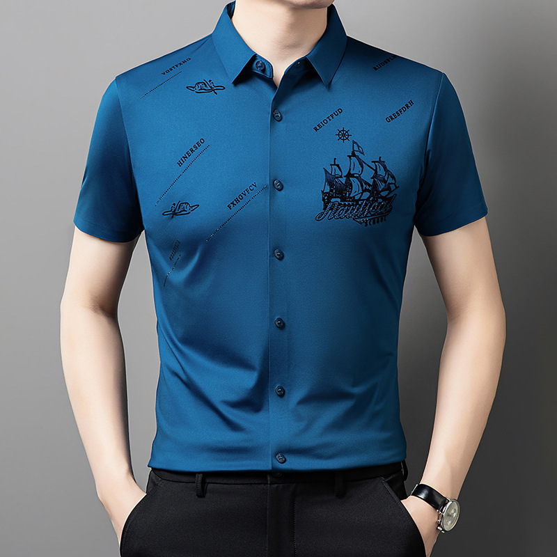 Summer New Style Lapel Seamless Shirt Men's Korean Style Casual Handsome Men's Trendy Short-Sleeved Versatile Shirt Trend