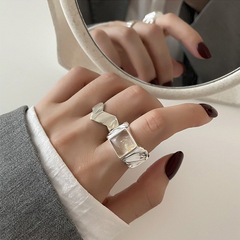 Korean Version Personalized Sugar Cubes Ring for Women Retro Fashion Geometric V-Shaped Opening Finger Ring Hip-Hop Index Finger Ring Trendy