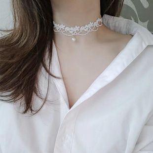 Light Luxury Lace Pearl Choker Neck Strap Noble Elegant Neck Chain South Korea Super Fairy Collar Necklace for Women