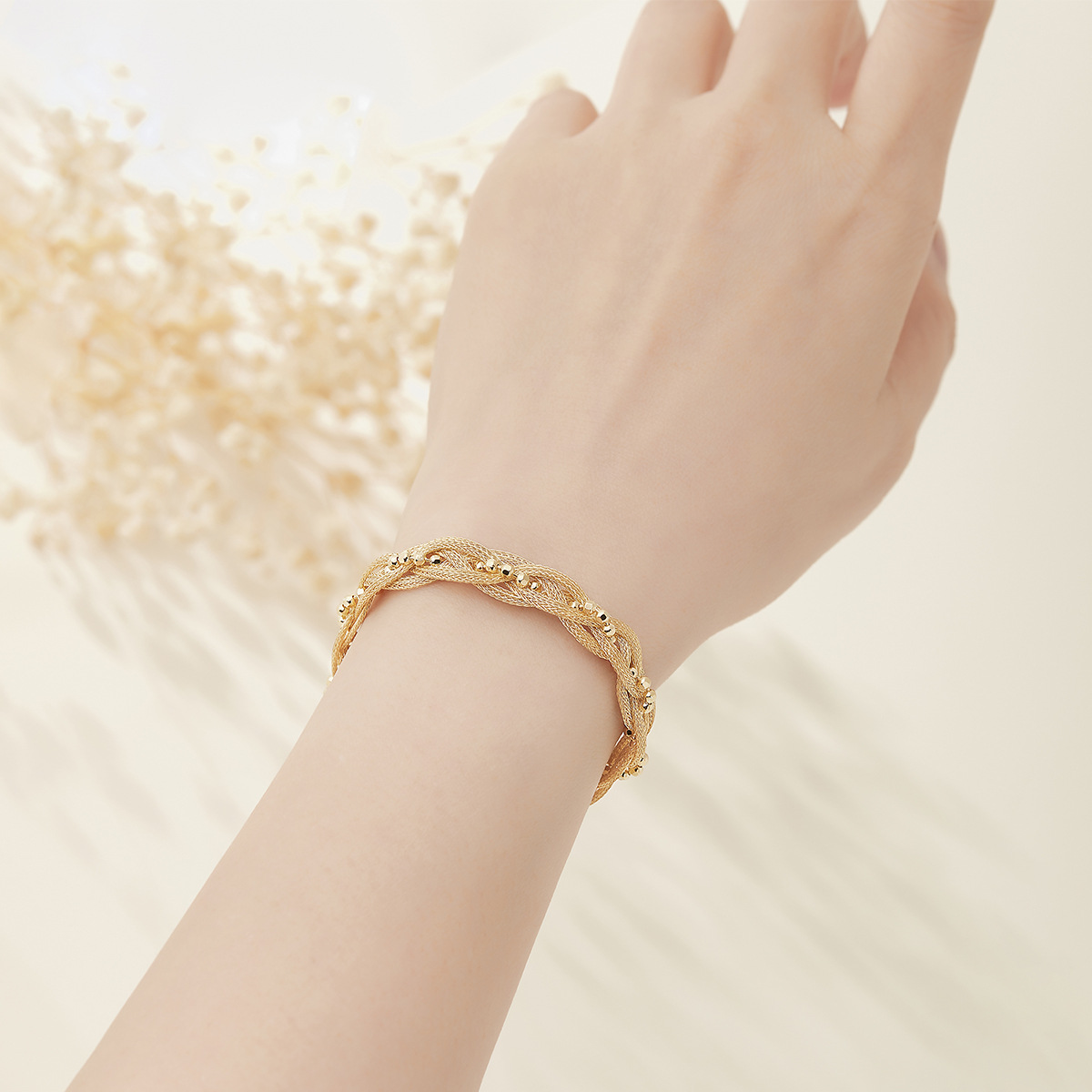 S925 Sterling Silver Four Strand Flat Wire Bracelet With Sparkling Beads High End Jewelry Accessory_voghion.com