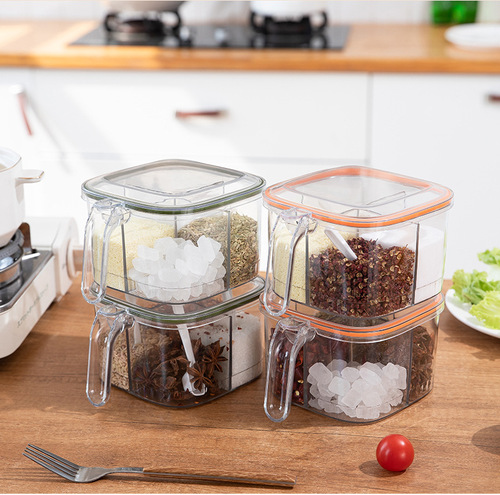 Four-Section Integrated Seasoning Box Household Condiment Salt Jar Kitchen Seasoning Bottle Sealed Storage Seasoning Jar Set 