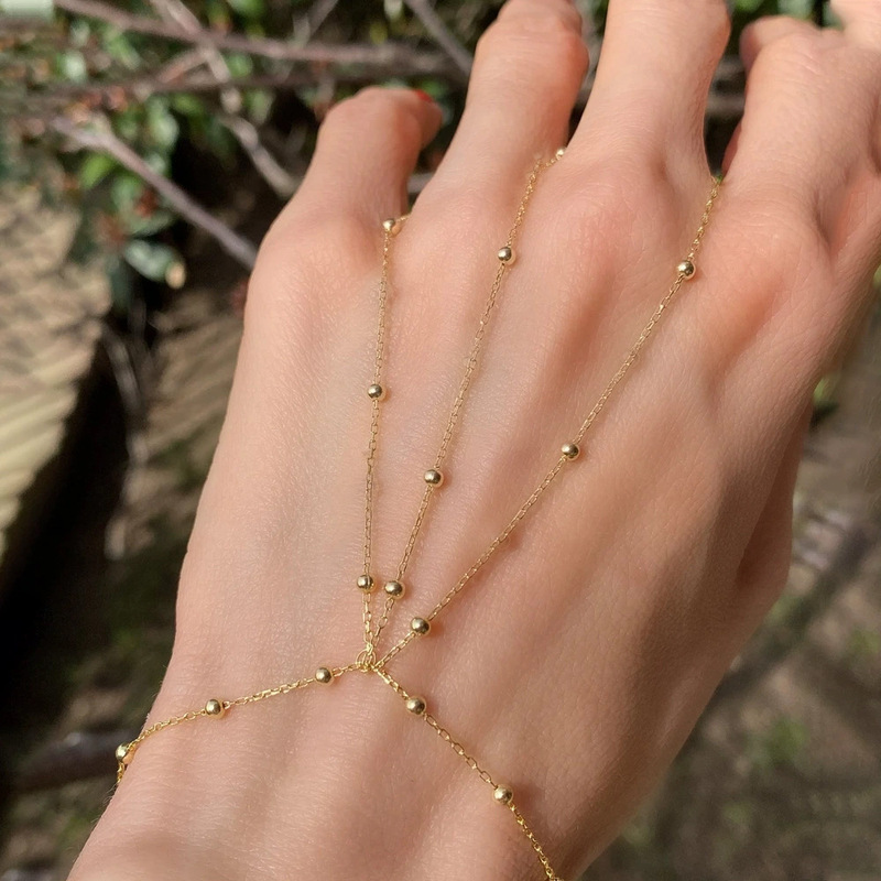 Cross-border New Exquisite Metal Beads Finger Bracelet Simple Slave Bracelet Niche Design Sense Fashion Hand Back Chain